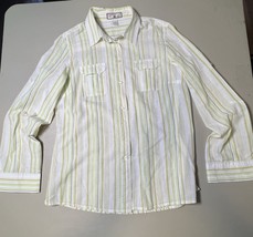 Caribbean Joe Button Down Shirt Women’s S Green White Stripes - READ - $360.84 MXN