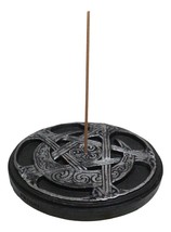 Celtic Triskele Wicca Sacred Symbols Triple Moon Pentagram Round Incense Holder - £12.76 GBP