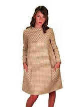 Vintage Mod Mini Dress Wool Houndstooth Check Craig 1970S Small 36 Bust - $79.30