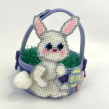 Vintage Easter Basket Bunny Eggs Needlepoint Yarn Purple 8 x 7  - $18.50