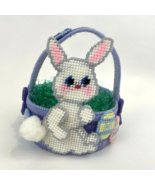 Vintage Easter Basket Bunny Eggs Needlepoint Yarn Purple 8 x 7  - $25.38 CAD