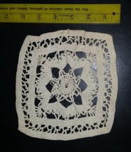 Vintage Handmade Crochet 6 inch Square Mat or Doily Starburst  - $6.99