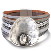 Amorcome Elegant Crystal Big Metal Charm Leather Bracelets For Women 2020 Fashio - £9.72 GBP