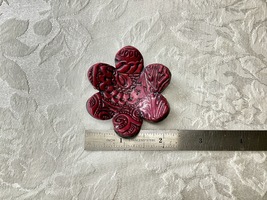 Trinket Dish Small Ring Bowl Dark Red Textured Flower Handmade Polymer C... - $7.99