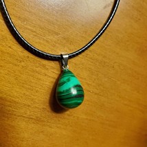 Malachite Pendant Necklace, green polished stone crystal jewelry - £13.66 GBP