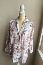 Tahari Womens Sz XL Linen Shirt Tunic Top Nwt Floral Roll Tab Sleeve - £35.87 GBP