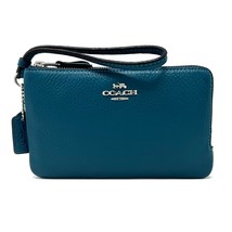 Coach Double Corner Zip Wristlet in Deep Turquoise Leather 6649 New With... - $106.92
