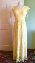 New Tags Davids Bridal  Canary Yellow Lace cap sleeve long Formal Dress sz 6 - £51.43 GBP
