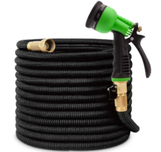 25 ft Expandable Hose with 8 Function Nozzle and Cut Off Valve Black - £23.72 GBP