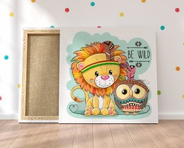 Cute Cartoon Lion Canvas Print Nursery Decor Kids Room Wall Art Tribal Poster Ba - £46.20 GBP