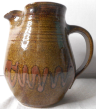 Hand Thrown Painted Studio Art Pottery Creamer Pitcher 6.5&quot; Signed Brown Pouring - £33.94 GBP