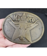 Marlboro belt buckle Phillip Morris 1987 vintage solid brass bull star USA - $32.58 CAD