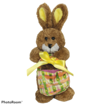 Vtg GAC Brown Easter Bunny Rabbit Basket Spring Plush Stuffed Animal 1999 10&quot; - $19.80