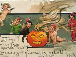 Halloween Postcard HBG HB Griggs Pixies Elves Brownies Fantasy Ann Arbor Germany - £74.32 GBP