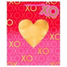 Valentines Day Large Gold Hot Stamped Heart Gift Bag with Tag 12x10x5 - £2.59 GBP