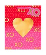 Valentines Day Large Gold Hot Stamped Heart Gift Bag with Tag 12x10x5 - £2.60 GBP