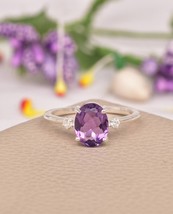 Purple Amethyst  And CZ Diamond Sterling Silver Women Ring Jewelry - £49.03 GBP