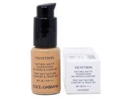 DOLCE &amp; GABBANA VELVETSKIN #340 DESERT 15ml .5fl oz NATURAL MATTE FOUNDA... - £15.27 GBP