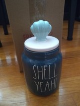 Rae Dunn SHELL YEAH Canister Jar Clam Shell Topper Lid Navy Blue Ceramic Bath - £27.17 GBP