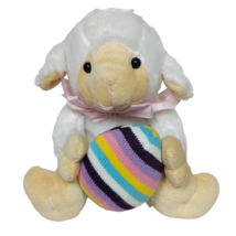 Atico Easter Egg White Lamb Spring Pink White Gingham Bow Plush 8.5&quot; - $21.78