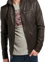 Men’s Zipper Leather Jacket Genuine Real Lambskin Leather Jacket - $169.99