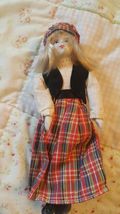 Vintage Porcelain Doll 7 1/2&quot; Plaid Skirt &amp; Hat, Knickers, Shirt, Vest B... - $5.46 CAD