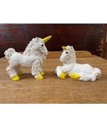 Pair Stone Critters Don James 1980s Curly Unicorn Figures White Yellow U... - £38.21 GBP