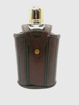 Vintage Hip Flask Glass With Faux Leather Case Gold Chrome 7.5&quot; - $14.39