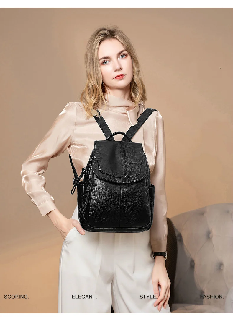 Women&#39;s Backpack White Washed Leather Backpack Female Small School Bags  - €86,65 EUR