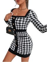 Black/White Houndstooth Mini Bodycon Dress Sexy Y2K (US, Alpha, Medium, Regular, - £11.17 GBP