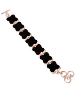Natural Black Onyx Flower Gemstone 925 Silver Overlay Handmade Link Brac... - $54.63 CAD