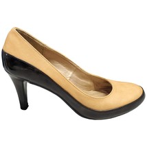 Hush Puppies Soft Style Kitten Pump Heels Shoes Womens Size 7 Tan Black Leather - $25.86