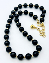 Vintage Black Gold Tone Beaded Monet Necklace - £14.28 GBP