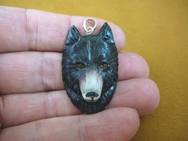 (j-wolf-12) hand painted black Wolf head aceh bovine bone carving Wolves... - £30.14 GBP