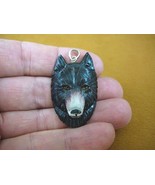 (j-wolf-12) hand painted black Wolf head aceh bovine bone carving Wolves... - $52.90 CAD