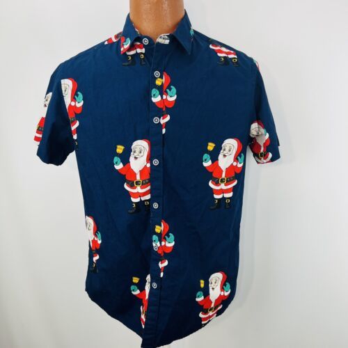 Denim Flower Ricky Singh Santa Clause Hawaiian Aloha Medium Shirt Christmas Item image 4
