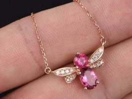 2.50Ct Oval Cut Red Ruby &amp; Diamond Butterfly Pendant Necklace 14K Rose Gold Over - £83.98 GBP