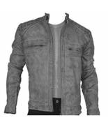 Mens Leather Jacket, Yellow Lambskin Leather, stand collar, classic style. - £133.56 GBP