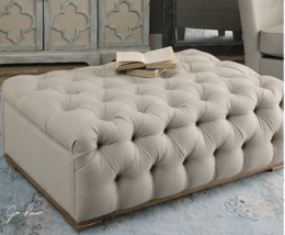 Off White Linen Tufted Ottoman Coffee Table Square Restoration Hardware Style  - £738.64 GBP