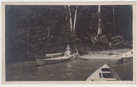 Vintage RPPC Postcard Lady Canoe Boat Oar 1914 Real Photo Canada - £2.23 GBP