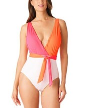 Sanctuary  Colorblocked Tie-Front One-Piece Swimsuit-Medium SW230592 - $38.56
