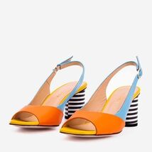 The Spectrum Blue / Orange Block Heel Leather Women Sandal image 2