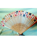 Vintage Japanese  Printed Silk Floral Design Folding Fan - $24.44 CAD