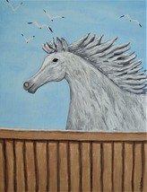 Painting Horse Original Signed Art White Stallion Horses Mustang By Carla Dancey - £17.67 GBP