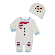 Holiday Time Baby Snowman Long Sleeve Romper &amp; Hat 2-Piece Set Ivory Size 3-6 M - £13.94 GBP