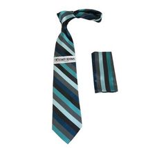 Men's Stacy Adams Tie and Hankie Set Fancy Woven Silky Satin #SAT86 Teal image 3