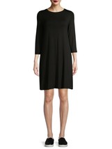 NEW Time and Tru Women&#39;s Crewneck 3/4 Sleeve Black Knit Dress Size Large... - $9.99
