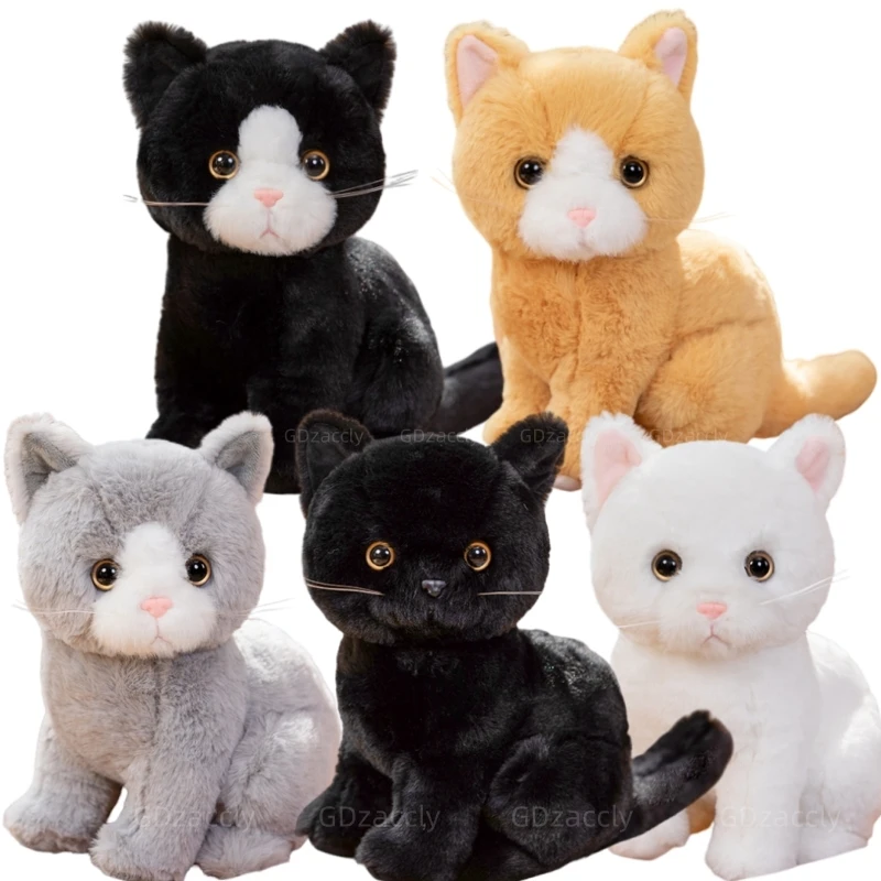 1Pc Simulation Cat Plush Toy Cartoon Sitting Grey White Black Cats Kitten Animal - £8.70 GBP+