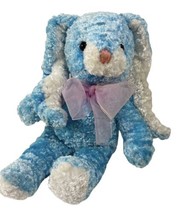 Vintage Plush Dan Dee Blue Easter Bunny 7&quot; Rabbit Spring Bow Stuffed Animal vtg - £10.34 GBP