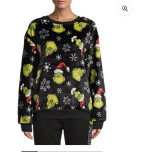 Grinch With Santa Hat Womens Plush sweatshirt Sz 2XL Black Snowflake - £19.54 GBP